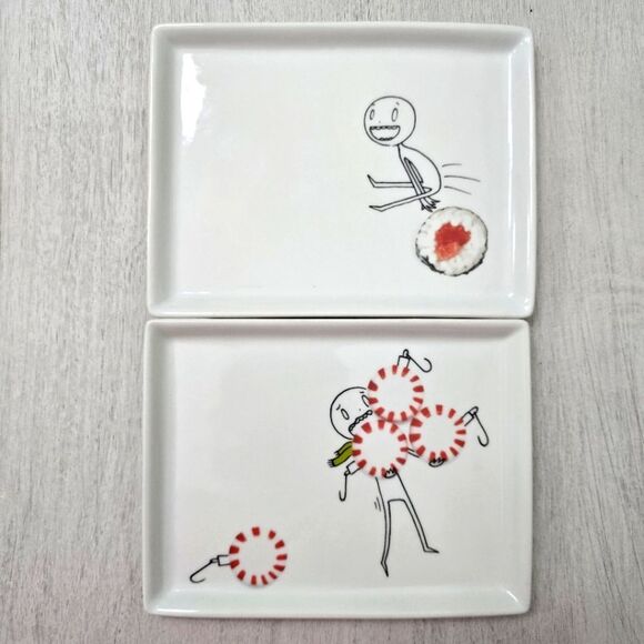 NOT FOR SALE Crate & Barrel OLIVER Ceramic Appetizer Snack Plates Set of 6 - Picture 2 of 7